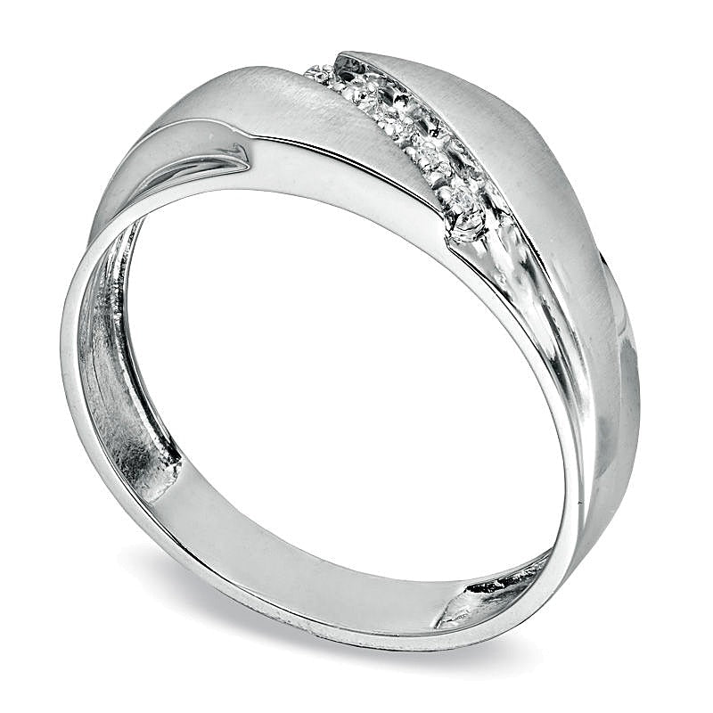 Ehering mit Diamantbesatz diagonal in 10K Weißgold