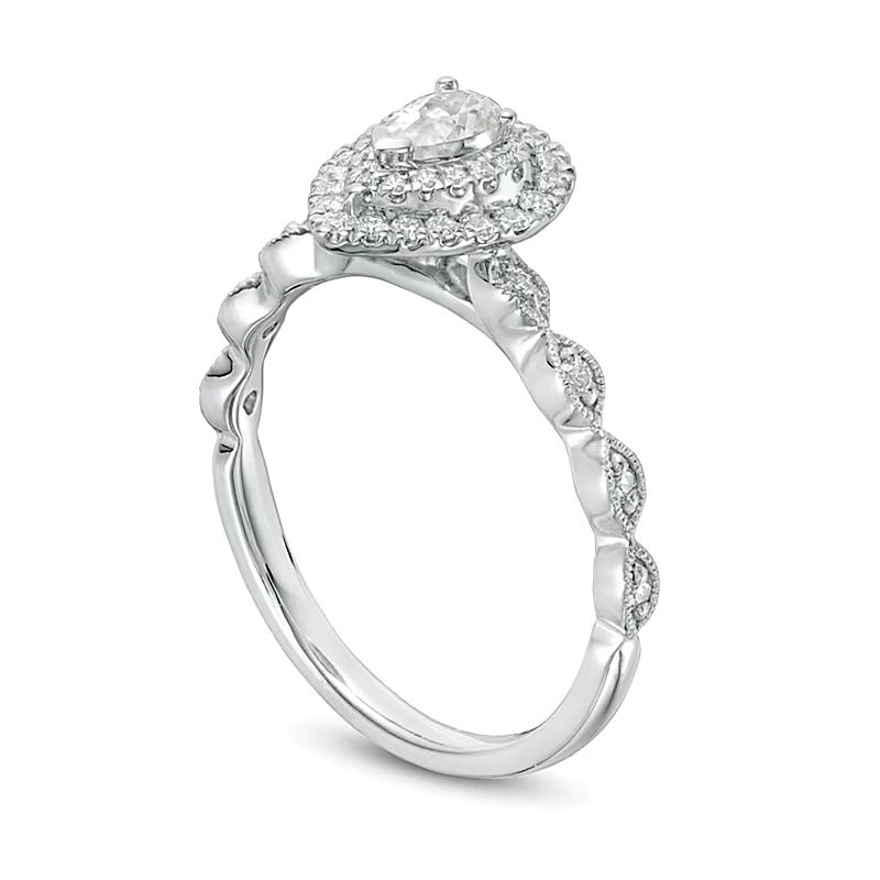 0,5 ct. Gesamtgewicht Verlobungsring mit tropfenförmigem Diamant und Halo in 14K Weißgold