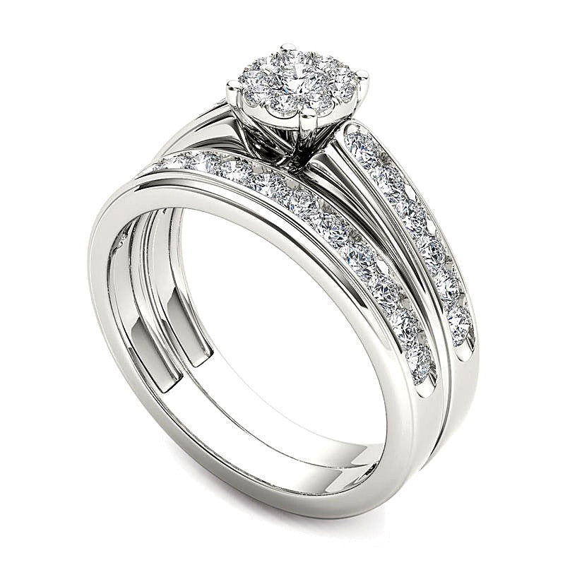 Braut-Set mit weißen Diamanten im Rundschliff, 1.5 CT. Gesamtgewicht, in 14K Weißgold