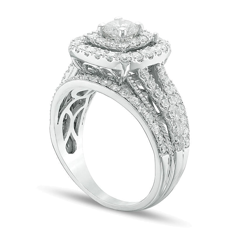 2.0 ct. Gesamtgewicht Diamant Vintage-Verlobungsring mehrreihig mit doppeltem Rahmen in 14K Weißgold