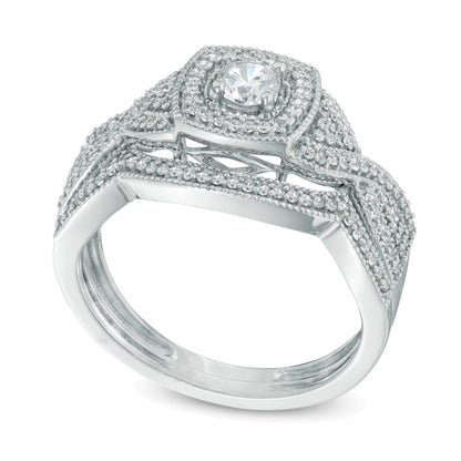 0.5 CT. Gesamtgewicht Diamant-Brautset mit quadratischem Rahmen und gedrehter Ringschiene in 10K Weißgold