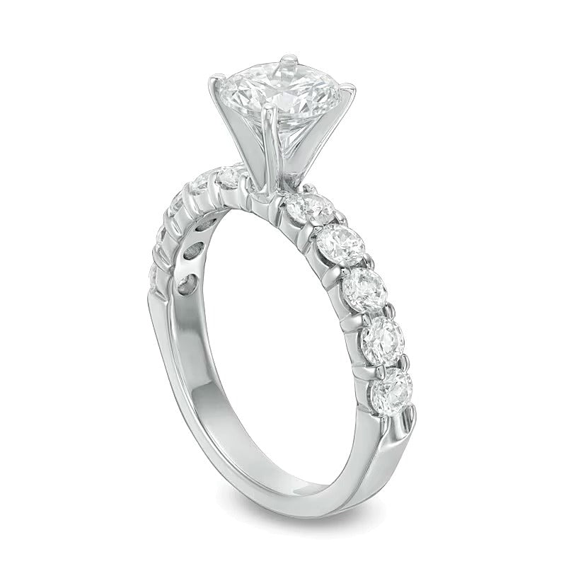 Verlobungsring 2.0 ct. Gesamtgewicht Diamant Solitär mit seitlichem Besatz in 14K Weißgold