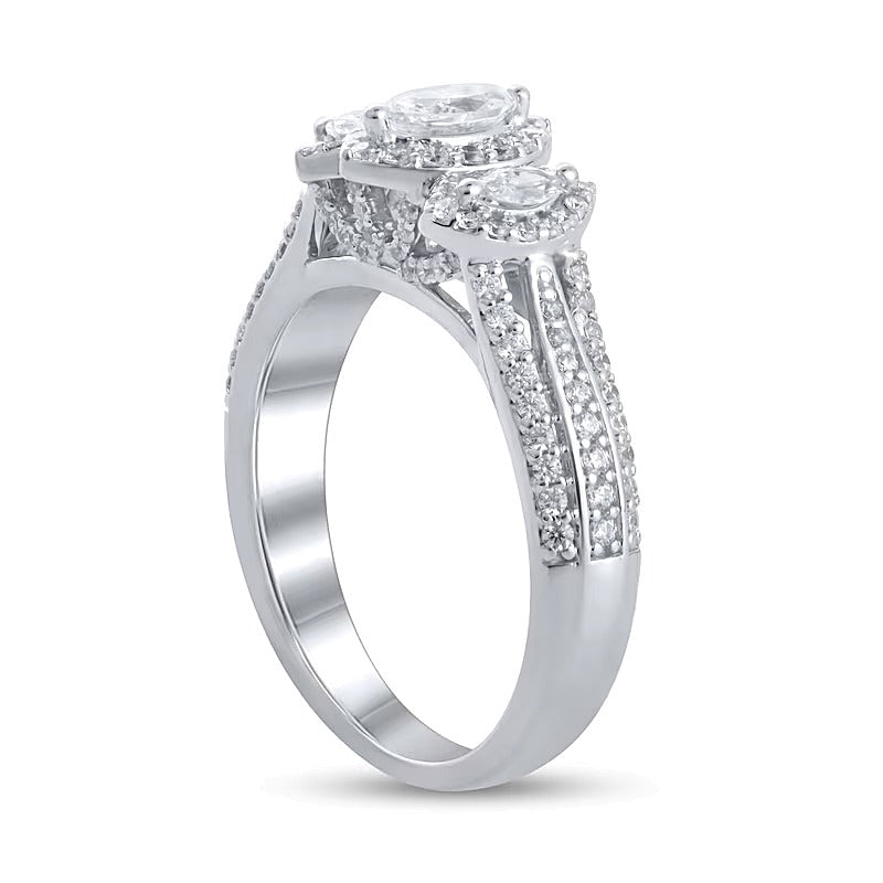 1.0 CT. TW Dreistein-Verlobungsring mit weißen Diamanten im Marquise-Schliff in 14K Weißgold