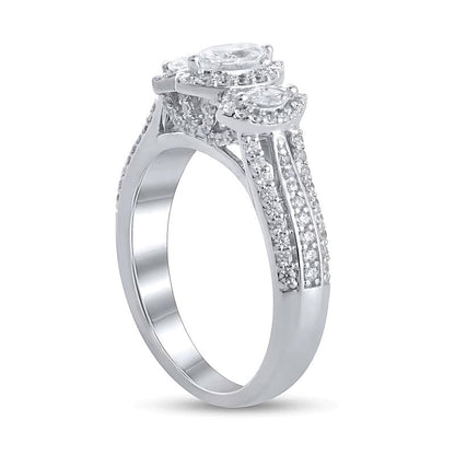 1.0 CT. TW Dreistein-Verlobungsring mit weißen Diamanten im Marquise-Schliff in 14K Weißgold