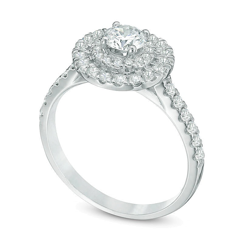 Halo Verlobungsring mit weißen Diamanten 1.0 CT. Gesamtgewicht in 14K Weißgold