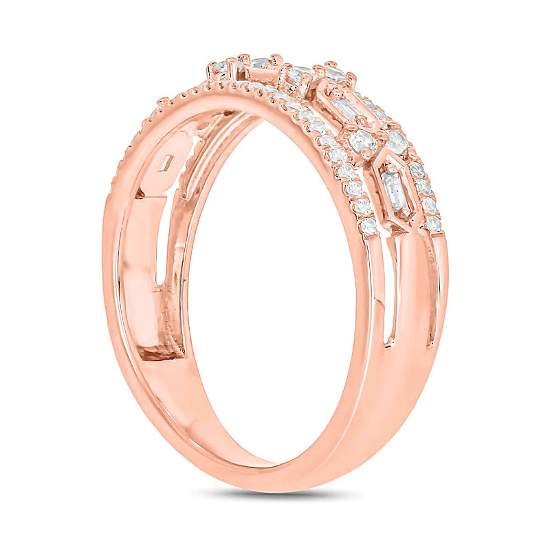 0.33 ct. Gesamtgewicht Diamant Ring mit Hexagon-Stationen und Baguette- und rundem Diamant in 10K Roségold
