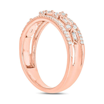 0.33 ct. Gesamtgewicht Diamant Ring mit Hexagon-Stationen und Baguette- und rundem Diamant in 10K Roségold
