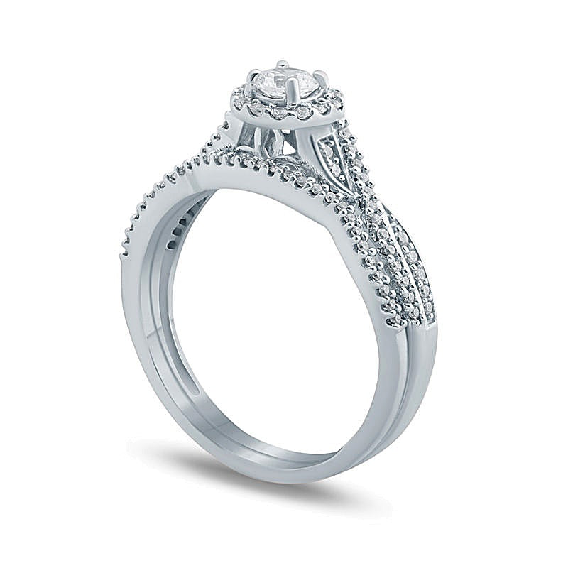 0.5 CT. Gesamtgewicht Diamant Braut-Set mit Twist-Rahmen in 10K Weißgold