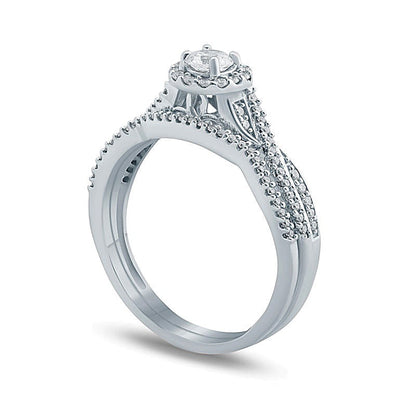 0.5 CT. Gesamtgewicht Diamant Braut-Set mit Twist-Rahmen in 10K Weißgold
