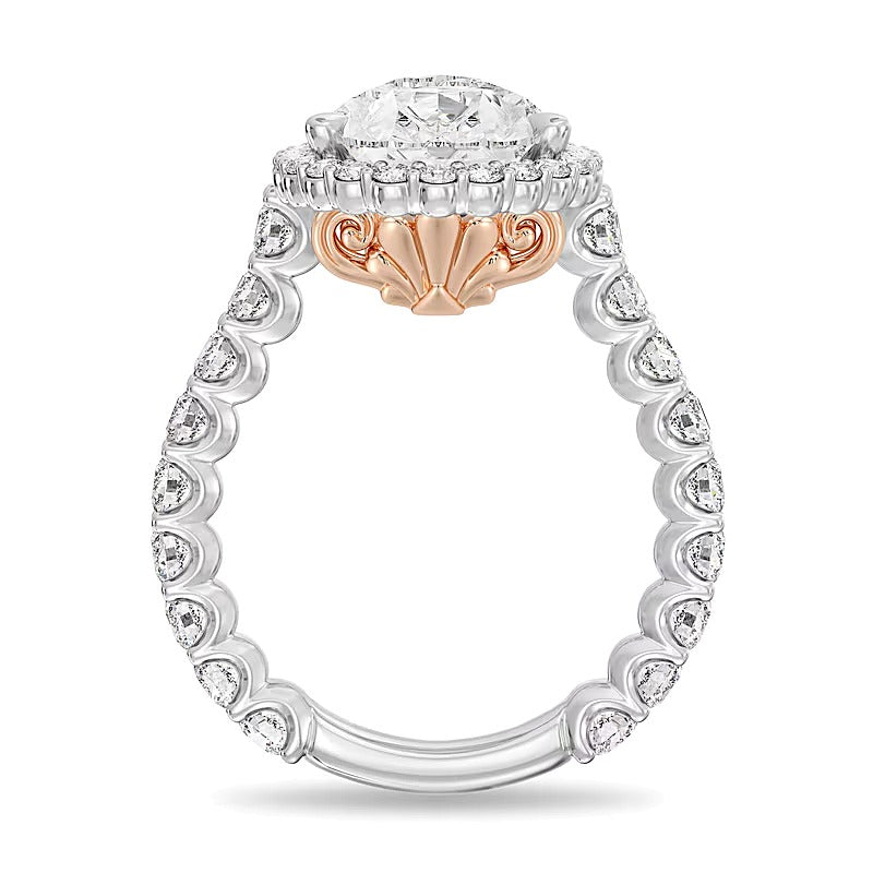 Verlobungsring Halo mit tropfenförmigem Labordiamant 6.5 ct. Gesamtgewicht in 14K Bicolor-Gold