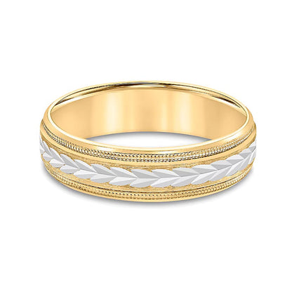 6.0mm Ehering mit geschnitztem Muster und niedriger Wölbung in 10K Bicolor-Gold