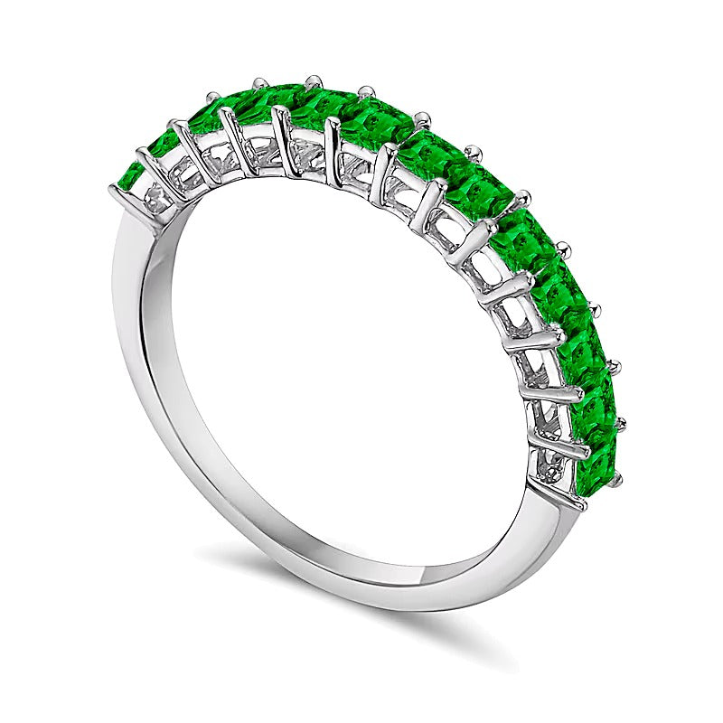 Memoire-Ring mit Smaragden im Princess-Schliff in 10K Weißgold