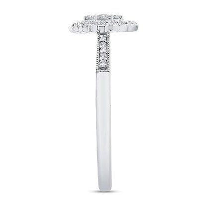 Vintage-Ring mit ovaler Diamant-Anordnung im Muschelrahmen 0,2 ct. Gesamtgewicht in 10K Weißgold