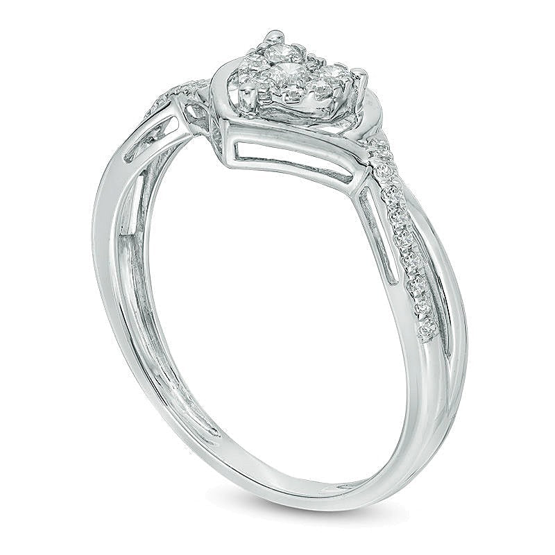 0.2 ct. Gesamtgewicht Komposit-Diamant Freundschaftsring mit Herz-Twist in rhodiniertem Sterlingsilber