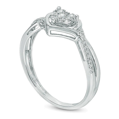 0.2 ct. Gesamtgewicht Komposit-Diamant Freundschaftsring mit Herz-Twist in rhodiniertem Sterlingsilber