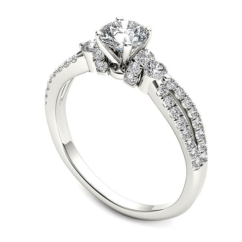 1.0 ct. Gesamtgewicht Diamant Solitär mit seitlichem Besatz Verlobungsring aus 14K Weißgold