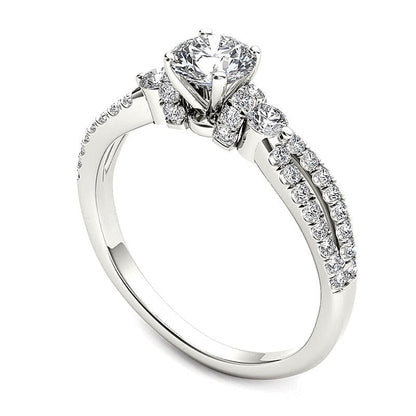 1.0 ct. Gesamtgewicht Diamant Solitär mit seitlichem Besatz Verlobungsring aus 14K Weißgold
