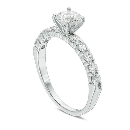 1.0 ct. Gesamtgewicht Diamant Verlobungsring Solitär mit seitlichem Besatz in 14K Weißgold