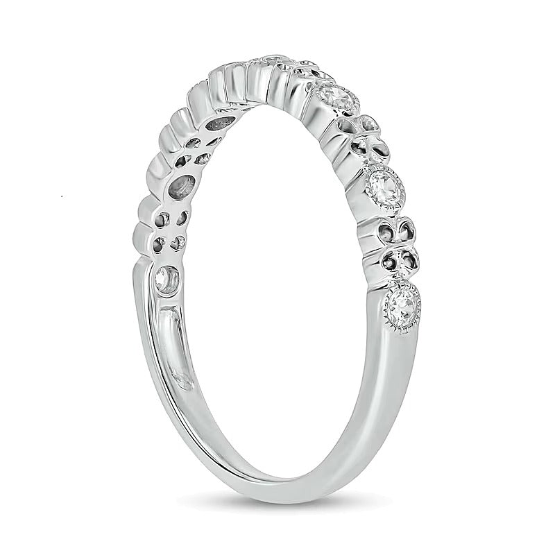 0.17 ct. Gesamtgewicht Diamant Stackable Ring im Vintage-Stil mit Kleeblatt-Design aus rhodiniertem Sterlingsilber