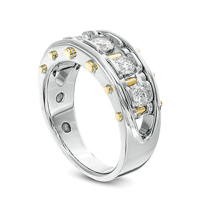 Ehering mit fünf Diamanten 1.0 ct. Gesamtgewicht rund in 14K Bicolor-Gold