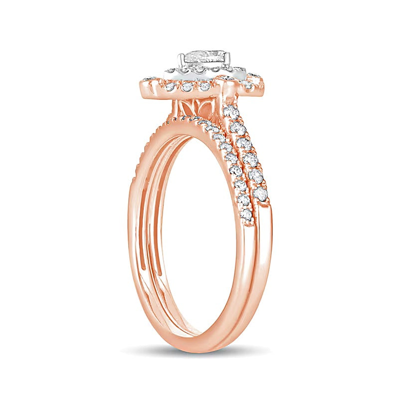 0.63 ct. Gesamtgewicht Braut-Set mit tropfenförmigen Diamanten in 10K Roségold
