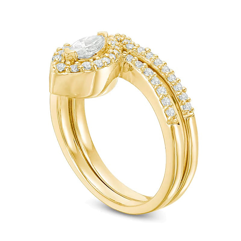0,5 ct. Gesamtgewicht Diamant-Brautset mit Marquise- und rundem Schliff in 10K Gelbgold