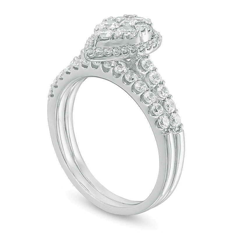 Braut-Set mit weißen Diamanten im runden und Tropfen-Schliff 1.0 ct. Gesamtgewicht in 14K Weißgold