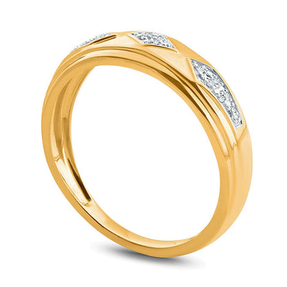 Ehering mit Diamant-Besatz im Retro-Geometrie-Stil in 10K Gelbgold