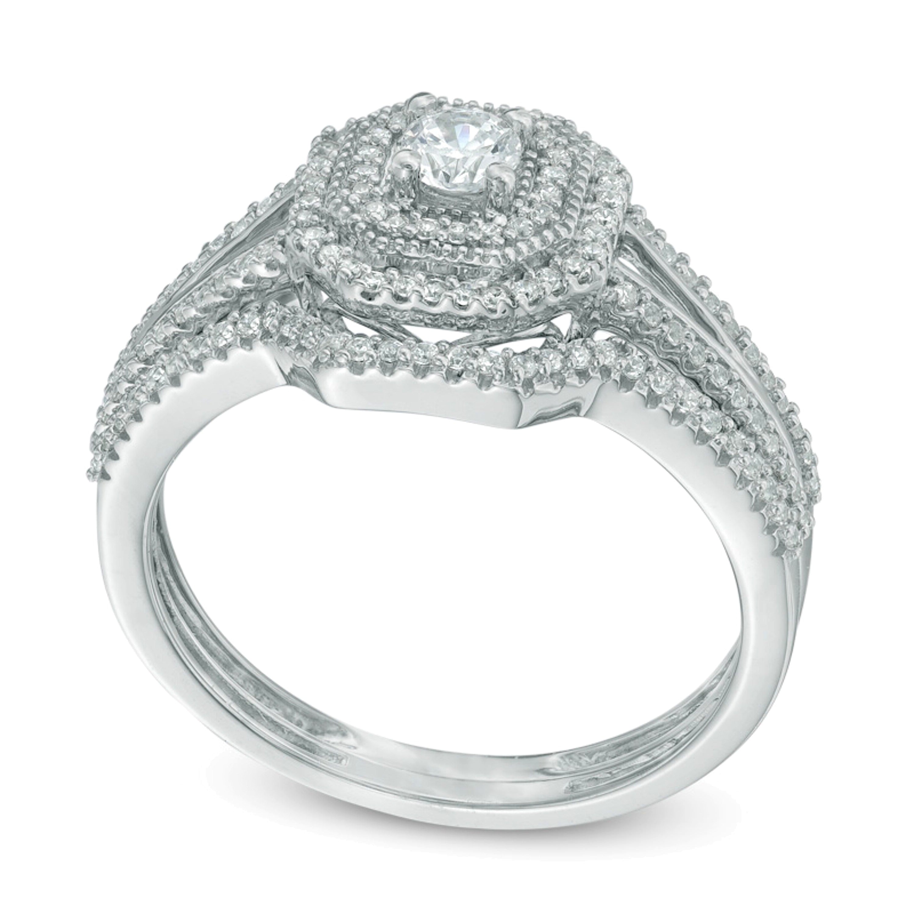 0.5 ct. Gesamtgewicht Diamant-Brautset im Vintage-Stil mit achteckigem Rahmen und geteiltem Ringschienen-Design in 10K Weißgold