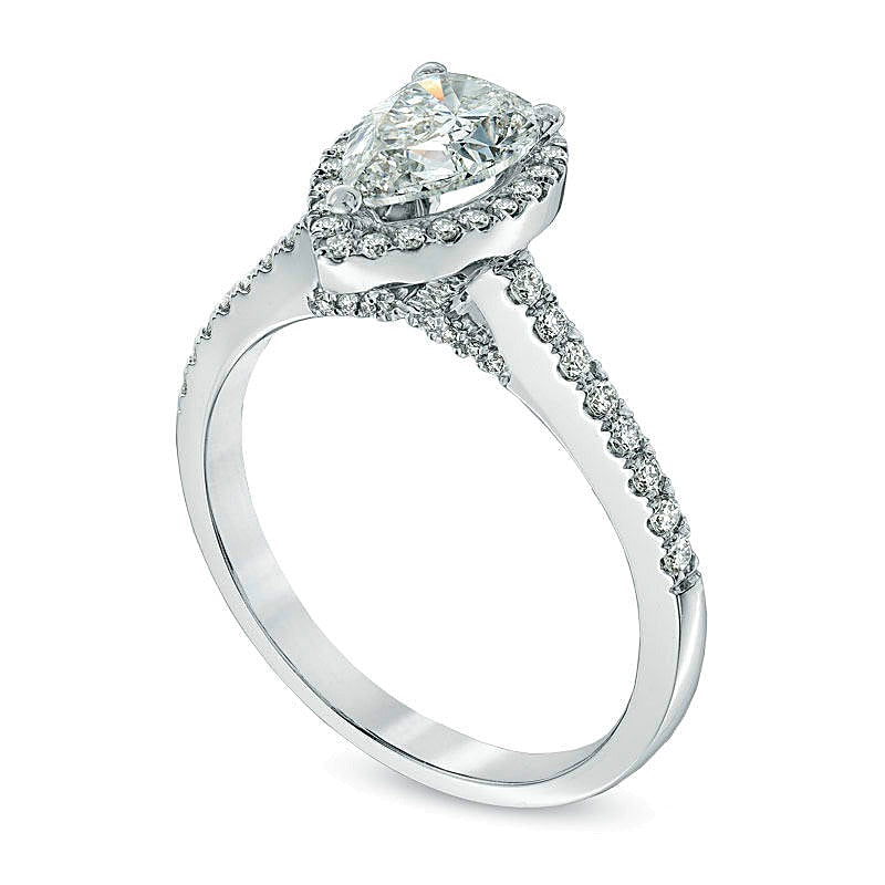 1,33 ct. Gesamtgewicht Verlobungsring mit tropfenförmigem Diamant und Halo in 14K Weißgold (I/I1)