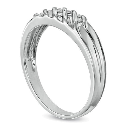 0.1 ct. Gesamtgewicht Diamant Ehering mit Rillen in 10K Weißgold
