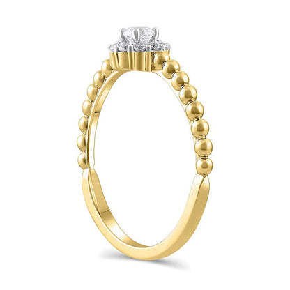 Halo-Ring mit runden weißen Diamanten 0,2 ct. Gesamtgewicht in 10K Gelbgold