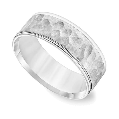 7,5 mm Ehering mit Komfortschliff, gebürstet und gehämmert, in 14K Weißgold