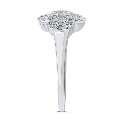0.2 CT. Gesamtgewicht Multi-Diamant Ring im Vintage-Stil mit Blütenrahmen in 10K Weißgold