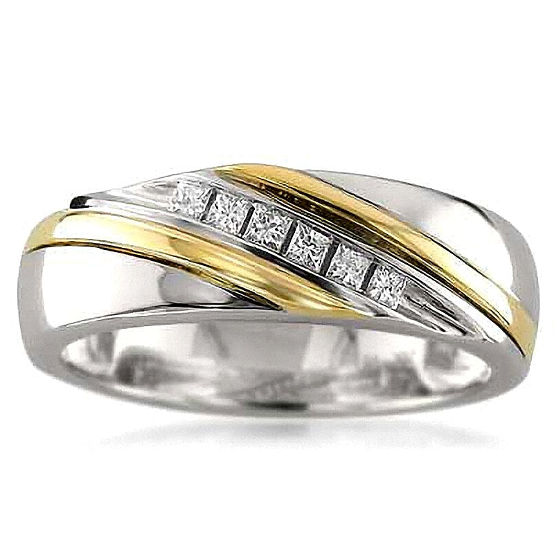 0.2 ct. Gesamtgewicht Ring mit Diamanten im Princess-Schliff in 14K Bicolor-Gold