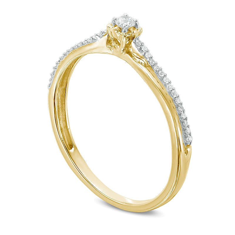 Freundschaftsring mit Diamant 0.1 ct. Gesamtgewicht, rund, Crossover mit geteilter Schiene, in 10K Gelbgold