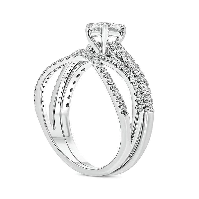 Braut-Set mit Diamanten 1.0 ct. Gesamtgewicht, rund, in 10K Weißgold