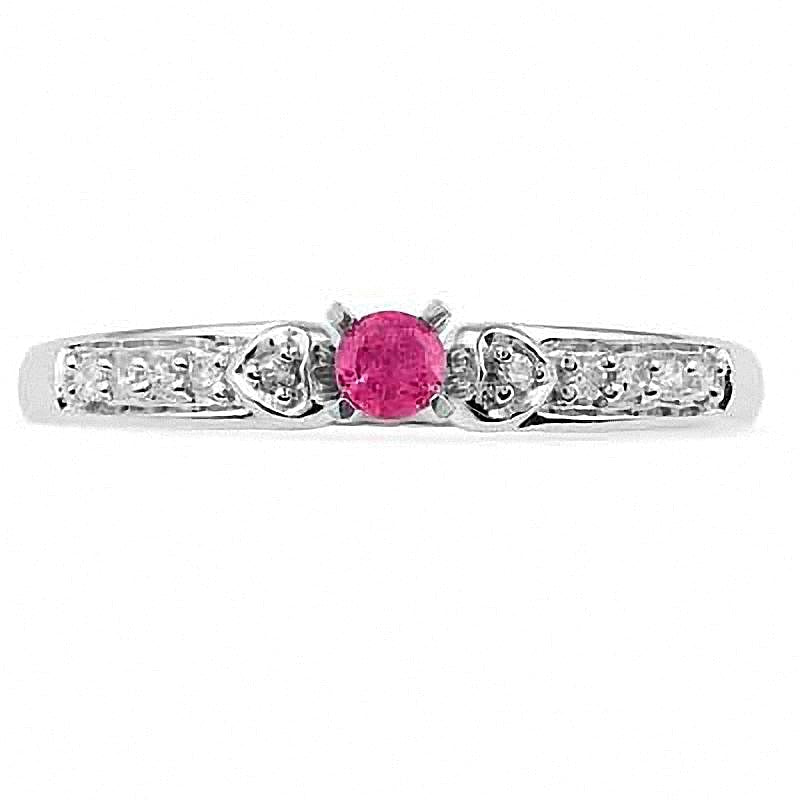 Freundschaftsring mit Labor-Saphir in Pink und Diamant-Besatz in 10K Weißgold
