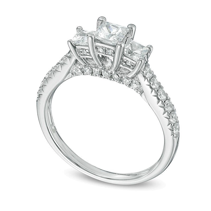1.2 CT. Gesamtgewicht Dreistein-Ring mit Diamanten im Princess- und Rundschliff in 14K Weißgold (J/I1)