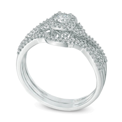 Diamant-Brautset mit geflochtenem Rahmen 0,38 ct. Gesamtgewicht in 10K Weißgold