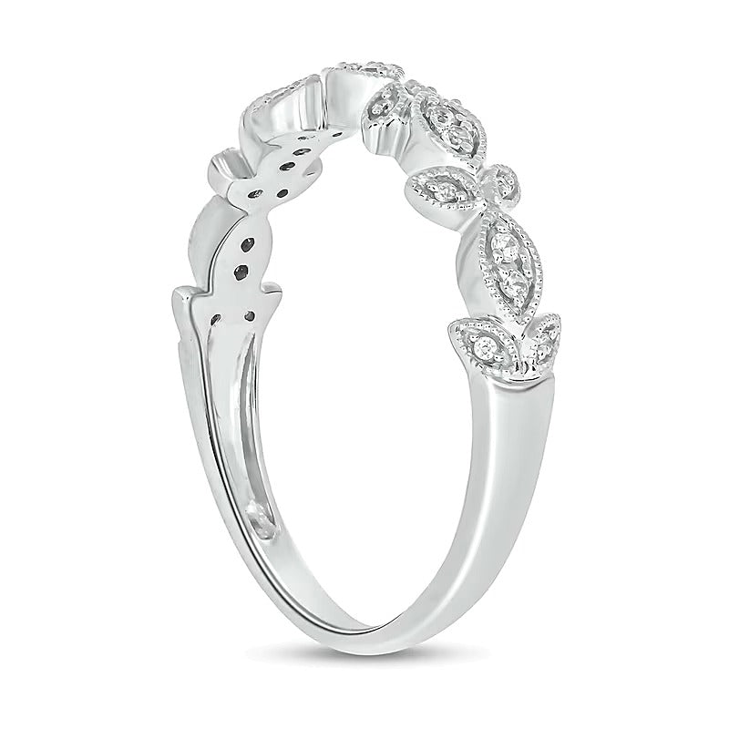 0.1 ct. Gesamtgewicht Diamant Ring im floralen Vintage-Stil zum Stapeln aus rhodiniertem Sterlingsilber