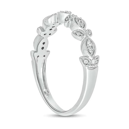0.1 ct. Gesamtgewicht Diamant Ring im floralen Vintage-Stil zum Stapeln aus rhodiniertem Sterlingsilber