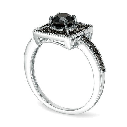 1,0 ct. Gesamtgewicht Fashion-Ring mit schwarzen Diamanten und quadratischem Rahmen aus rhodiniertem Sterlingsilber