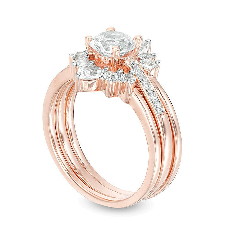 Braut-Set mit Labor-Saphiren und Diamanten (0,05 ct. Gesamtgewicht) in 14K Roségold-Auflage auf Sterlingsilber