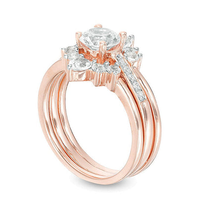 Braut-Set mit Labor-Saphiren und Diamanten (0,05 ct. Gesamtgewicht) in 14K Roségold-Auflage auf Sterlingsilber