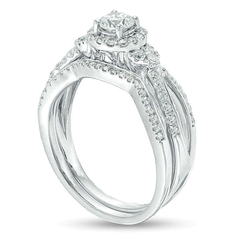 Brautset mit Diamanten 0.75 ct. Gesamtgewicht, rund, in 10K Weißgold