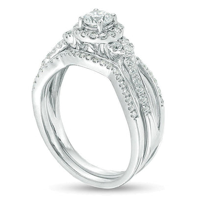 Brautset mit Diamanten 0.75 ct. Gesamtgewicht, rund, in 10K Weißgold