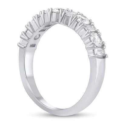 Konturring mit runden Diamanten und Diamanten im Baguette-Schliff im Wechsel, 1.0 ct. Gesamtgewicht, in 14K Weißgold