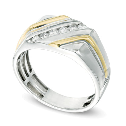 0.25 ct. Gesamtgewicht Diamant Memoire-Ring diagonal in 10K Two-Tone Gold