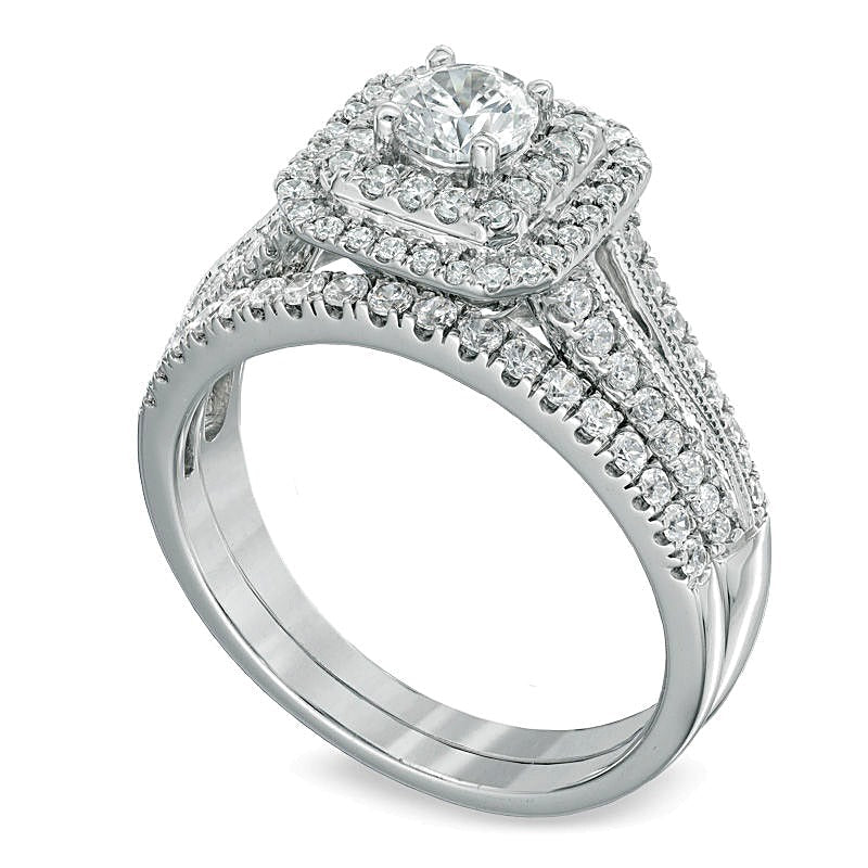 Brautset mit weißen Diamanten 1.0 ct. Gesamtgewicht in 14K Weißgold (H-I/I1)